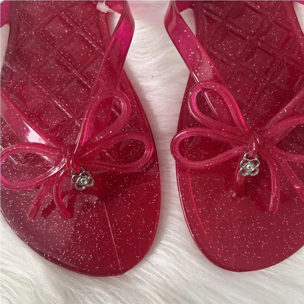 Women’s Sandals Resort-wear Jelly Bow Flip-flops Hot Pink Cruise Vacation - Picture 5 of 9